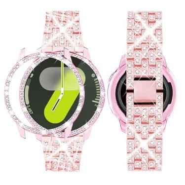 Imagem de SUPOIX Pulseira com capa compatível apenas com Samsung Galaxy Watch 7 de 44 mm, pulseira de substituição feminina Bling de 20 mm e capa protetora de policarbonato para Galaxy Watch 7 de 44 mm (rosa