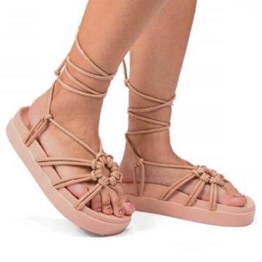 Imagem de Sandália Feminina Rasteira Papete Flatform de Amarrar Luxo-Feminino