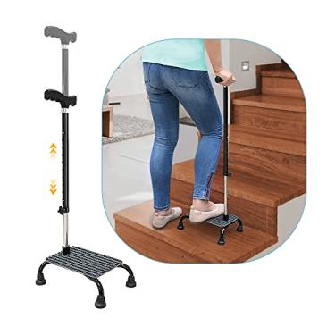 Imagem de Bengala de subir escadas, meio degrau, dispositivos de auxílio para andador de escadas, elevador de escada para idosos, auxiliar, ajustável, 4 pontas, quatro pontas, equilíbrio de base quádrupla,