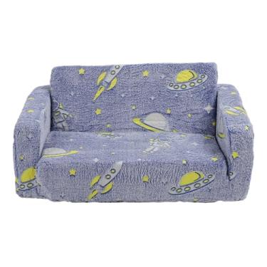 Imagem de Sofá Dobrável para Crianças, sofá de Espuma Viscoelástica de 2 Lugares para Crianças No sofá de Leitura Infantil de Veludo Escuro para Aprender Com Recurso Dobrável, Casaco (Azul)