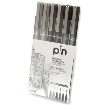 Imagem de Caneta Nankin Uni-Pin Preta, Cinza e Cinza Claro Descartável