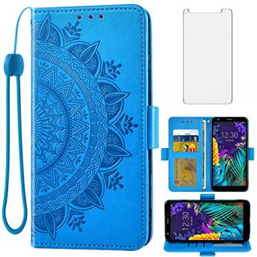 Imagem de Compatível com LG Aristo 4/Astro 4+ Plus/Tribute Royal X320/Escape Plus/Journey LTE L322DL/K30 2019/Arena 2/X2/Prime 2 Capa carteira de vidro temperado flip para celular K 30 azul