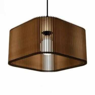 Imagem de Luminária De Teto Quadrada Designer Moderno Listras Em MDF Cru Com Fiação Completa
