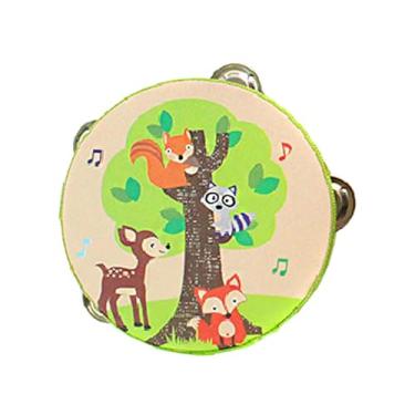 Imagem de Vaveren Pandeiro de mão de madeira tambor de mão musical brinquedo educativo pandeiro de fileiras duplas para jogos crianças crianças meninos meninas, Raposa, 15cm
