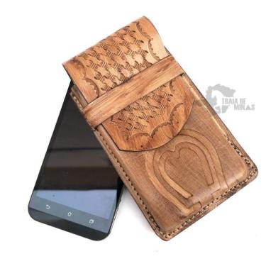 Imagem de Bainha de celular capa de couro legitimo super resistente para proteçã