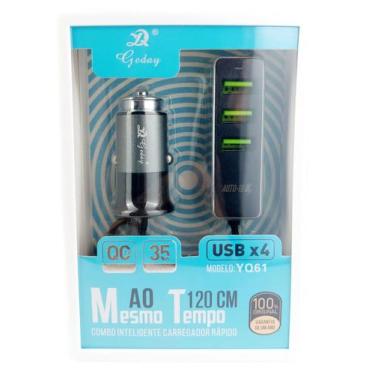 Imagem de Carregador Veicular Hub C/ 4 USB 35w Fio C/ 1,20 Metro Super Turbo YQ6