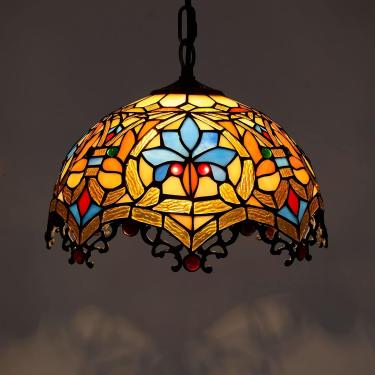 Imagem de Lustres barrocos Tiffany, luminária de teto com vitral, luminária pendente decorativa lticolor ajustável para sala de estar, quarto, cozinha, sala de jantar, lâmpada E26/E27, 30 cm