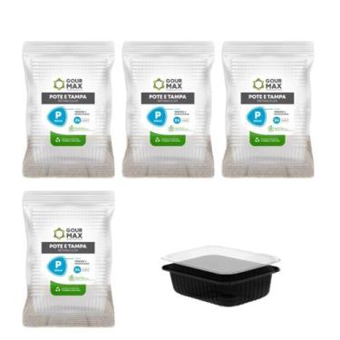 Imagem de Kit Potes Preto C/ 96un 350ml Descartável Marmita Freezer Microondas F