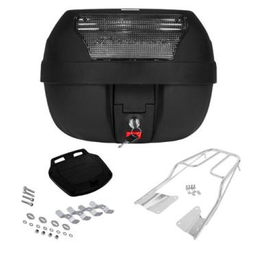 Imagem de Bagageiro Aço Cromado Honda CG Titan 2016 à 2023 + Bau 28L Vermelho Pr