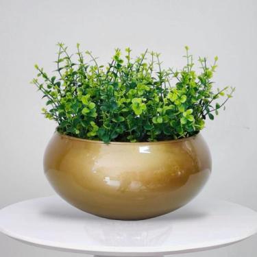 Imagem de Arranjo de Folhagem Verde Artificial No Vaso Dourado Luxo - La Caza St