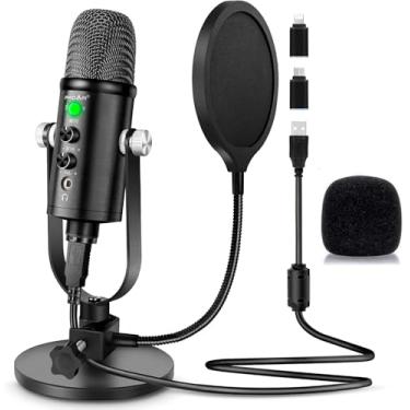 Imagem de PROAR Microfone para podcast, kit de microfone USB para telefone, PC/Micro/Mac/Android, microfone de estúdio profissional Plug&Play com suporte para jogos, bate-papo online, vídeos,