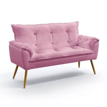 Imagem de Namoradeira Decorativa Grecia Pés Madeira Suede Rosa - MD Poltronas