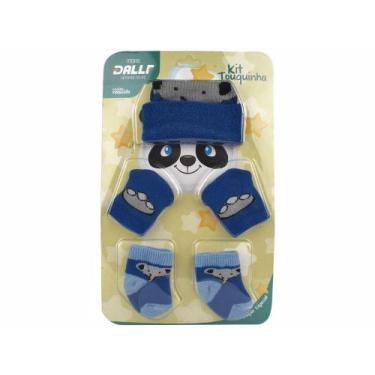 Imagem de Kit Touquinha Bebê, Luvinha E Meia Rn Bebê Recém - Dallf Meias, Azul