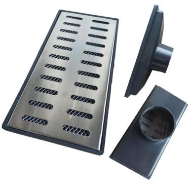 Imagem de Ralo Pluvial Quintal 15x30 Inox 304 Cocho Coletor Saída Baixa 100mm e 