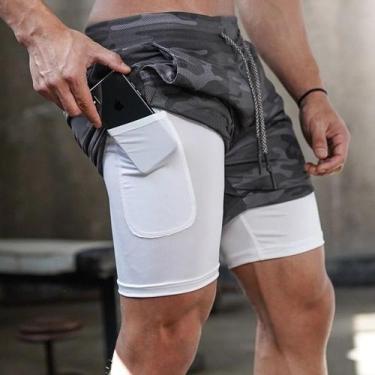 Imagem de Short Masculino Fitnes 2x1 Bolso Oculto Celular Bermuda Compressão Ter