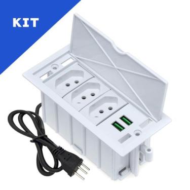 Imagem de Kit Caixas De Tomadas 4 Blocos Basculante 3Tom 20A 2USB 4.9A - CONNECT