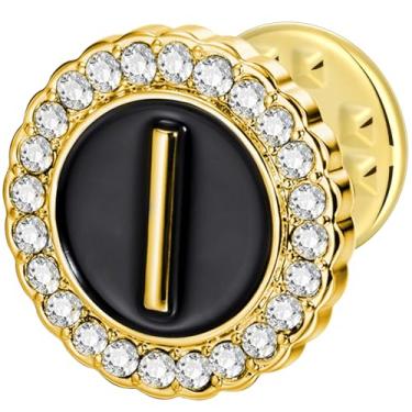Imagem de HAWSON Alfinetes de lapela com inicial A-Z, alfinetes de gravata personalizados de ouro/prata 18K para ternos, gravatas, chapéus, homens e mulheres, Latão, Sem Pedra Preciosa