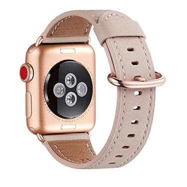 Imagem de Pulseira feminina WFEAGL de couro genuíno para Apple Watch SE e séries 8, 7, 6, 5, 4, 3, 2 e 1 de 38 mm, 40 mm e 41 mm (areia rosa/ouro rosa)