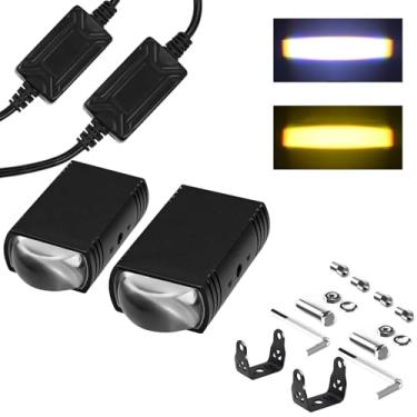 Imagem de AUOKAY Luzes de condução de motocicleta com duas cores brancas/âmbar, 3 modos de feixe hi/lo, grade frontal esportiva, luzes LED com lente à prova d'água para SUV ATV bicicleta UTV caminhão barco,