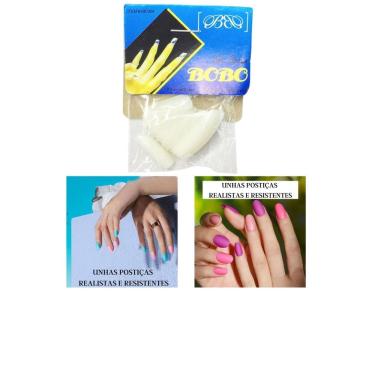 Imagem de Kit 24 Unhas Postiças Realista Bobo Branca Quadrada Premium
