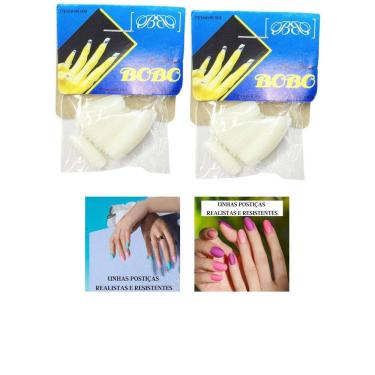 Imagem de Kit 48 Unhas Postiças Realista Bobo Branca Quadrada Premium