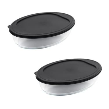 Imagem de Conjunto De Assadeiras De Vidro, 2 Peças, Refratário Oval De 2,4 Litros Para Servir Travessa Funda Com Tampa Plástica Resistente Sobremesa E Assados Escritex