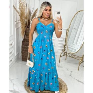 Imagem de Vestido Longo Feminino Com Bojo Estampado Borboleta Elastex - BC Girls