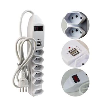 Imagem de Filtro de Linha Extensão Elétrica KNUP 6 Tomadas C/ 2 Porta USB Branco