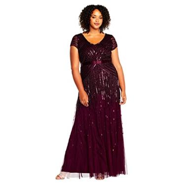 Imagem de Adrianna Papell Vestido feminino plus size, comprimento até o chão, com contas, manga cavada e gola V, Cassis, 50