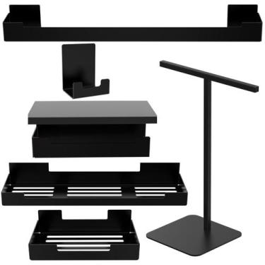 Imagem de Kit de Acessórios Para Banheiro Preto 6 peças Adesivo U.Nice - Unidas