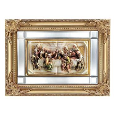 Imagem de Quadro Santa Ceia Páscoa Espelhada Detalhes Dourados 64Cm