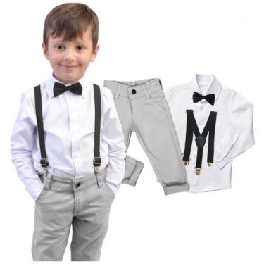 Imagem de Conjunto Social Cinza Manga Longa Calça Casamento Pajem Bebê - Migueli