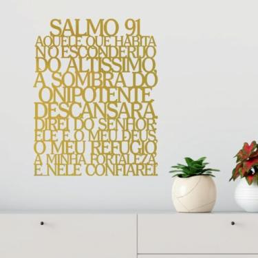 Imagem de Letreiro Decorativo Salmo 91, Acrílico Dourado Espelhado, Decoração de Parede para Casa