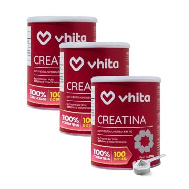 Imagem de Creatina 300g Pura Monohidratada - Suporte de Saúde cerebral e Muscular - 3 potes com 100 doses cada, Vhita
