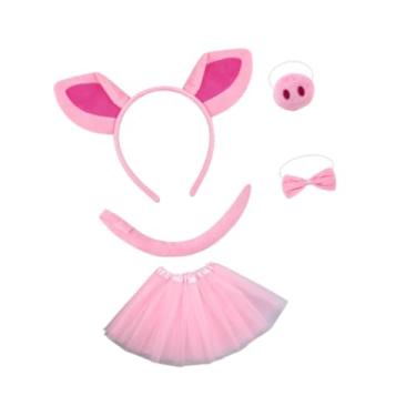 Imagem de Colaxi Conjunto de fantasia de porco decoração bandana nariz laço cauda saia de tule para carnaval, Saia de Tule