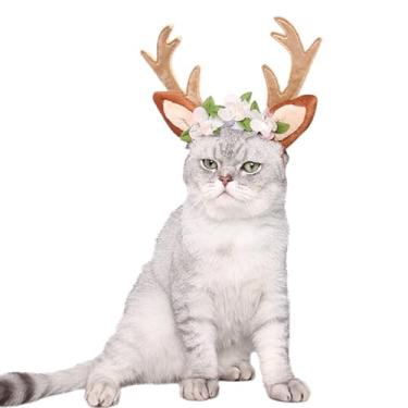 Imagem de ABLAZEZAI Faixa de cabeça de alce de chifres de Natal para cães, fantasias de veado de Natal, chapéu de rena para filhotes, acessórios de festa para animais de estimação pequenos, médios e grandes