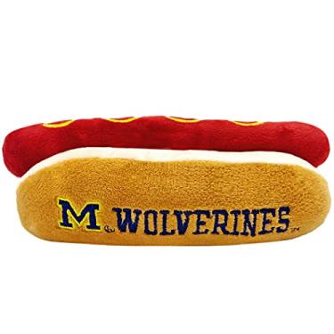 Imagem de NCAA Michigan Wolverines Hot Dog Brinquedo de pelúcia para cães e gatos – Brinquedo de pelúcia mais fofo para cães e gatos com barulho interno e lindo nome/logotipo do time de futebol/basquete