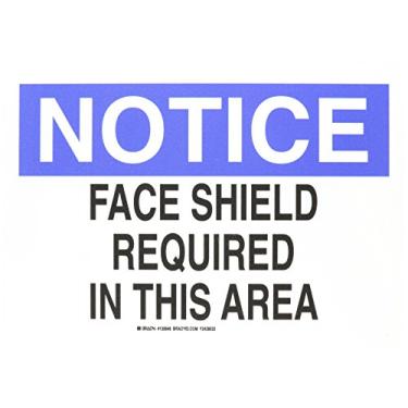 Imagem de Brady 128848 Placa de proteção pessoal, legenda "Face Shield Required in This Area", 25,4 cm de altura, 35,5 cm de largura, preto e azul em branco