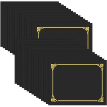 Imagem de AKONEGE Pacote com 30 porta-certificados pretos, porta-diploma de graduação, borda dourada, capas de certificado de 350 g/m² para certificados de tamanho carta 21 x 28 cm, cartolina, diploma, prêmio,