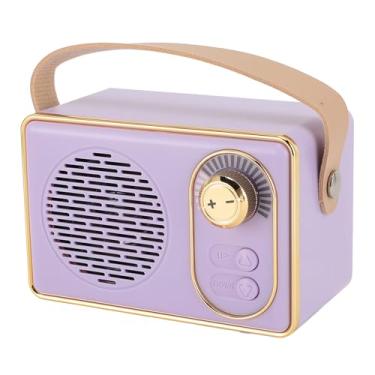 Imagem de Alto-falante de Som Estéreo Vintage, Qualidade de Som Estéreo de 360°, Alça de Transporte de Couro, Alto-falante Portátil para Quarto de Mesa, Sala de Estar (Roxo)