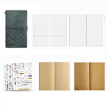 Imagem de Caderno de planejamento de viagem portátil retrô, papel kraft de folhas soltas, diário minimalista de notas de estudante - caderno de agenda HH-01 - verde escuro + 6 adesivos de viagem
