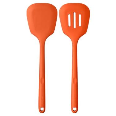 Imagem de Espátula de silicone resistente ao calor de 34,5 cm U-Taste de comprimento, sólido e com fenda, utensílio de cozinha grande flexível para virar ovos, panqueca em panelas antiaderentes (laranja, 2