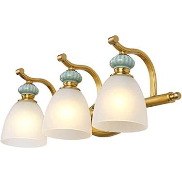 Imagem de Espelho Lâmpada Espelho Luz Frontal Cobre Espelho Luz LED Cerâmica Espelho Luz Frontal Luminárias para Banheiro Penteadeira Luz de Parede Decoração de Cabeceira Lâmpada de Parede (Cor: 2 Cab