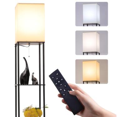 Imagem de Gupuzm Luminária de Chão com Prateleiras, Luminária de Pé Quadrada Moderna com Lâmpada de Controle Remoto de 3 Cores, Luminária de Estante de Canto para Sala de Estar, Quarto E Escritório (Preto-9Yk)