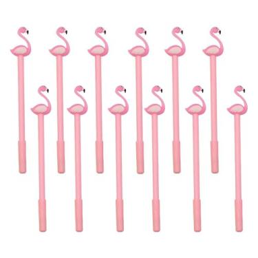 Imagem de YYaaloa 12 canetas de escrita de tinta de gel flamingo rosa de 0,5 mm, canetas kawaii, divertidas, para crianças, escritório, material escolar (formato de flamingo, 12 peças)