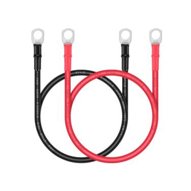 Imagem de Cabo de bateria – iGreely 8 AWG Fio de calibre 8 feito com cabo de cobre estanhado, cabos inversores de energia com terminais para painel solar, motocicleta automotiva, RV Marine (1 preto e 1 vermelho) 60 cm