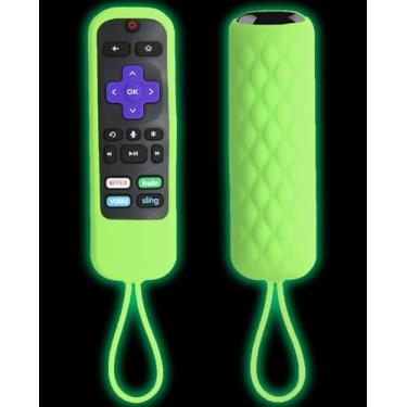 Imagem de TOKERSE Capa de silicone para controle remoto Roku Steaming Stick/Voice/Express/Premiere Remote – Capa de silicone para TCL Hisense Roku TV Smart TV Capa de substituição para controle remoto que brilha no escuro verde brilhante