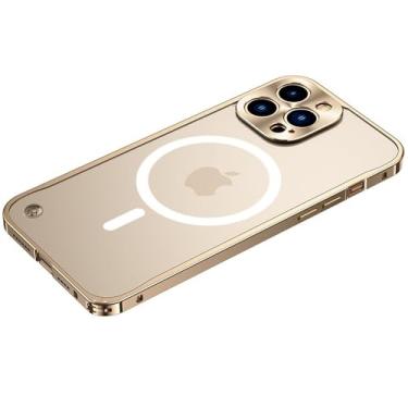 Imagem de Capa de telefone de alumínio de luxo para iPone 12 13 14 15 Pro Max, capa de armadura de acrílico fosco à prova de choque para iPhone 14 15 Plus, ouro, para iPhone 15 Plus