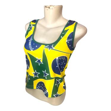 Imagem de Camiseta Feminina Regatinha Cropped Brasil Torcida Copa do Mundo Jogo Seleção Verde e Amarelo 7 de Setembro