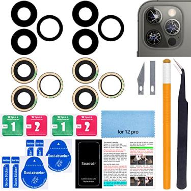 Imagem de 2 peças de reposição para lente de câmera traseira original Soaosdr para iPhone 12 Pro 6,1 polegadas com adesivo pré-instalado + kit de ferramentas de reparo + manual de instalação